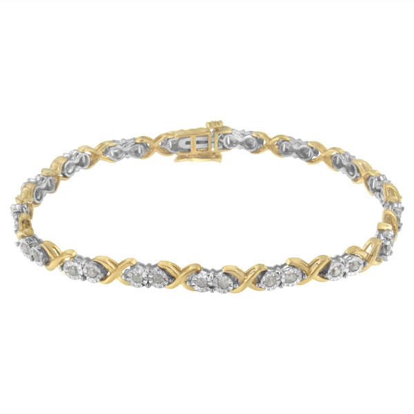 2 Micron 14KT Yellow Gold Plated Sterling Silver Diamond X Link Bracelet (1 cttw, I-J Color, I3-Promo Clarity)