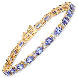 9.91 Carat Genuine Tanzanite and White Diamond 14K Yellow Gold Bracelet