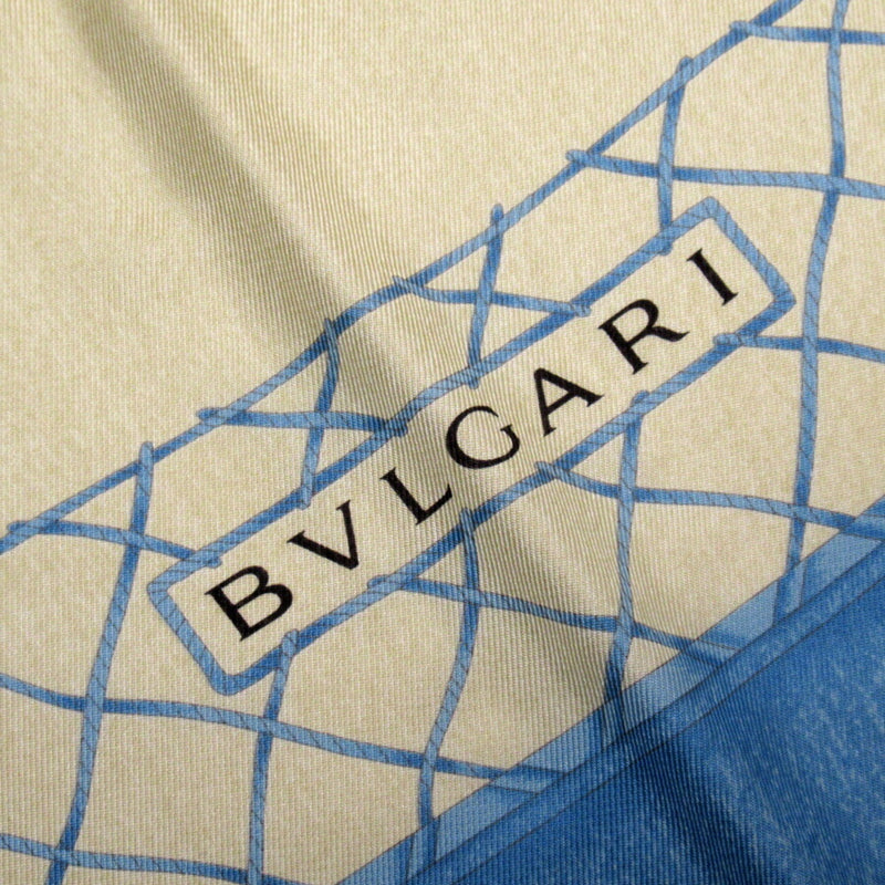 Bvlgari BVLGARI Scarf Blue Ivory Orange 100% Silk