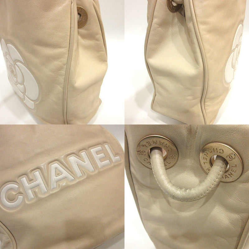 Chanel Bag Camellia Tote Beige White Handbag Womens Lambskin