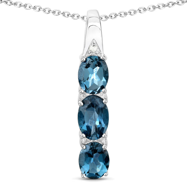 1.35 Carat Genuine London Blue Topaz and White Diamond .925 Sterling Silver Pendant