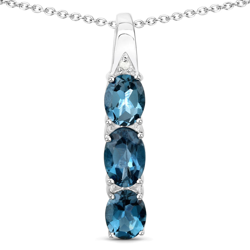 1.35 Carat Genuine London Blue Topaz and White Diamond .925 Sterling Silver Pendant