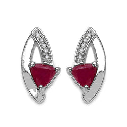 1.36 Carat Genuine Ruby & White Diamond .925 Sterling Silver Earrings