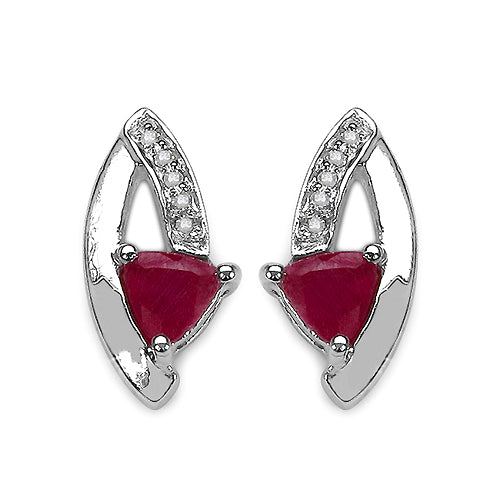 1.36 Carat Genuine Ruby & White Diamond .925 Sterling Silver Earrings