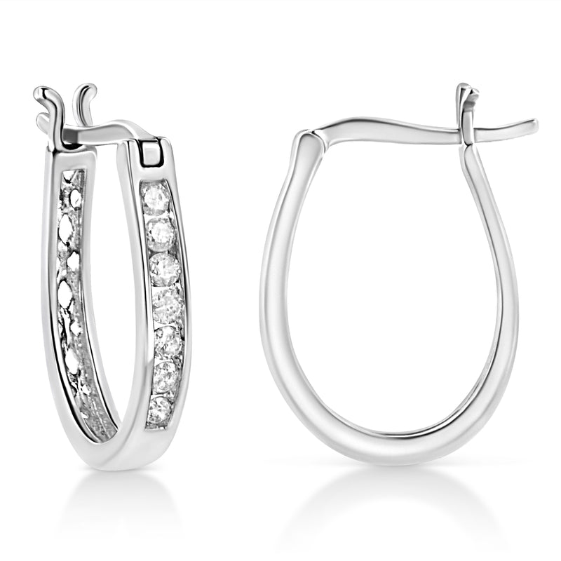 .925 Sterling Silver 1/4 Cttw Diamond Leverback 3/4" Inch Hoop Earrings (I-J Color, I2-I3 Clarity)