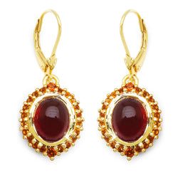 14K Yellow Gold Plated 9.64 Carat Genuine Hessonite & Citrine .925 Sterling Silver Earrings