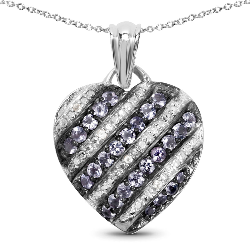 1.30 Carat Genuine Tanzanite and White Topaz .925 Sterling Silver Pendant