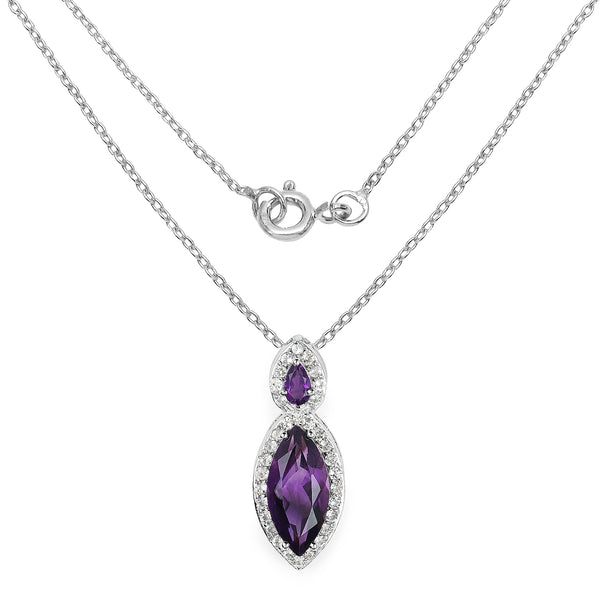 3.53 Carat Genuine Amethyst and White Topaz .925 Sterling Silver Pendant