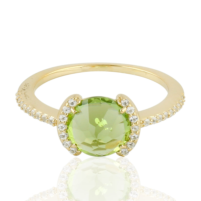 Natural Peridot Cocktail Ring 925 Sterling Silver Topaz Jewelry