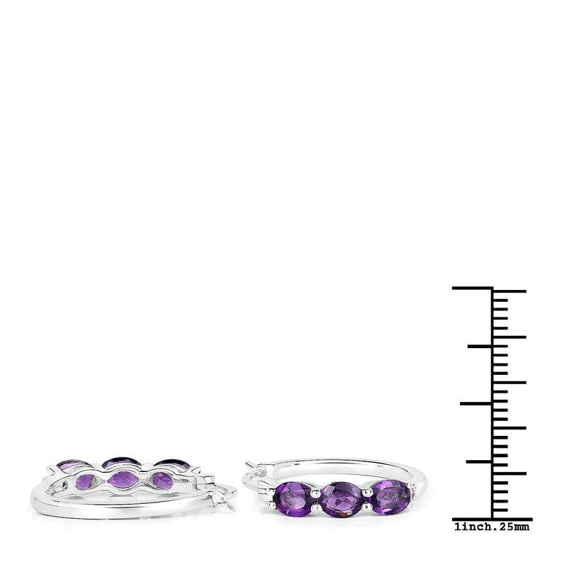 2.05 Carat Genuine Amethyst and White Diamond .925 Sterling Silver Earrings