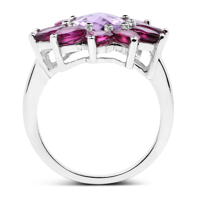 5.65 Carat Genuine Amethyst and Rhodolite .925 Sterling Silver Ring