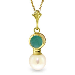 2.48 Carat 14K Solid Yellow Gold Necklace Emerald Pearl