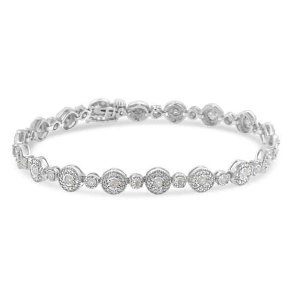 .925 Sterling Silver 1 1/3 cttw Miracle Plate Set Diamond Alternating Link Bracelet (I-J Color, I3 Clarity) -7"