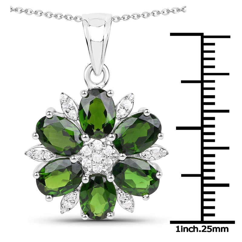 4.50 Carat Genuine Chrome Diopside and White Topaz .925 Sterling Silver Pendant