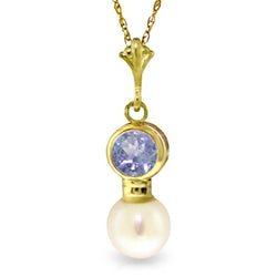 2.48 Carat 14K Solid Yellow Gold Necklace Tanzanite Pearl
