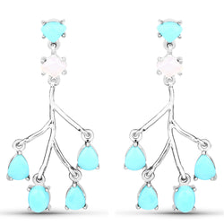 3.55 Carat Genuine Turquoise and White Agate .925 Sterling Silver Earrings