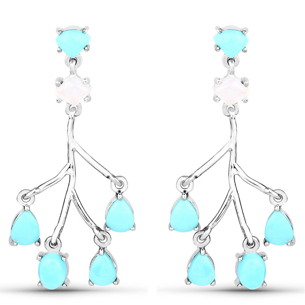 3.55 Carat Genuine Turquoise and White Agate .925 Sterling Silver Earrings