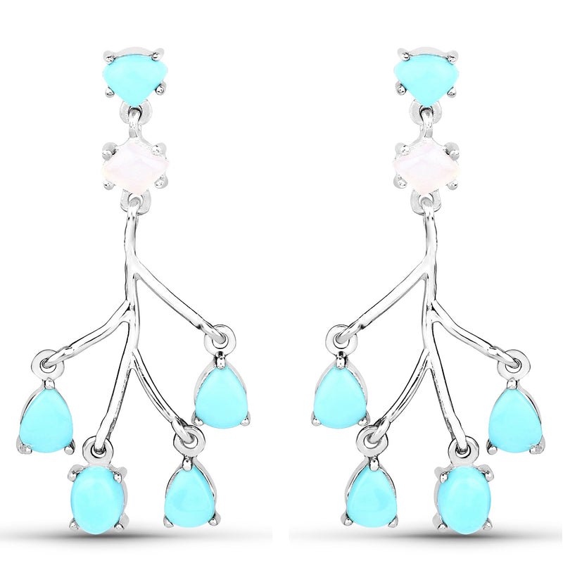 3.55 Carat Genuine Turquoise and White Agate .925 Sterling Silver Earrings