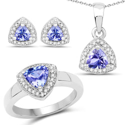 3.22 Carat Genuine Tanzanite & White Topaz .925 Sterling Silver Ring