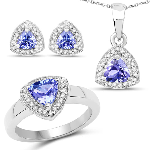 3.22 Carat Genuine Tanzanite & White Topaz .925 Sterling Silver Ring