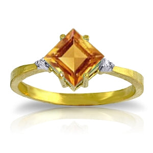 1.77 Carat 14K Solid Yellow Gold Ring Diamond Citrine