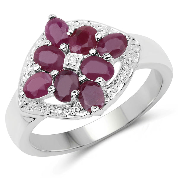 1.76 Carat Genuine Ruby and White Diamond .925 Sterling Silver Ring