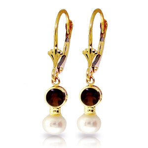 5.2 Carat 14K Solid Yellow Gold Leverback Earrings Pearl Garnet