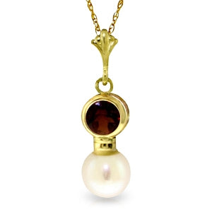 2.48 Carat 14K Solid Yellow Gold Immortality Garnet Pearl Necklace