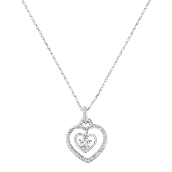 .925 Sterling Silver 1/25 cttw Rose Cut Diamond Double Heart Pendant Necklace (I-J, I2-I3)