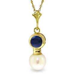 2.48 Carat 14K Solid Yellow Gold Necklace Sapphire Pearl