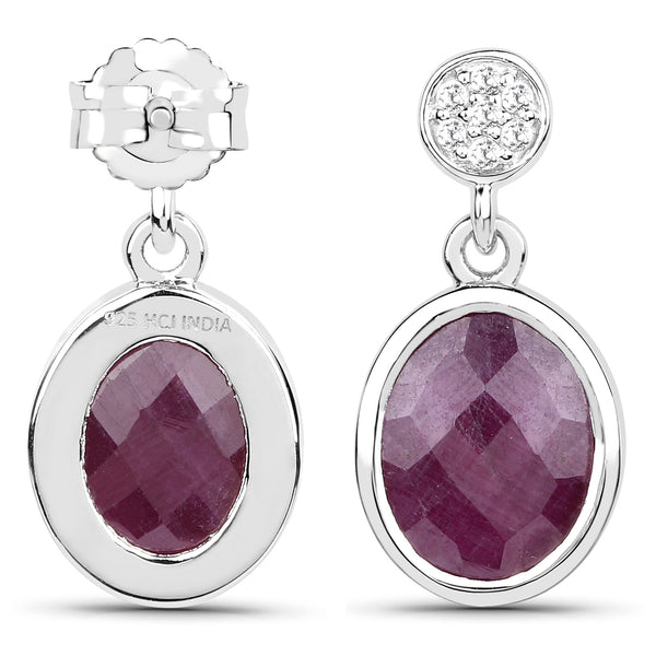 6.28 Carat Genuine Ruby and White Topaz .925 Sterling Silver Earrings