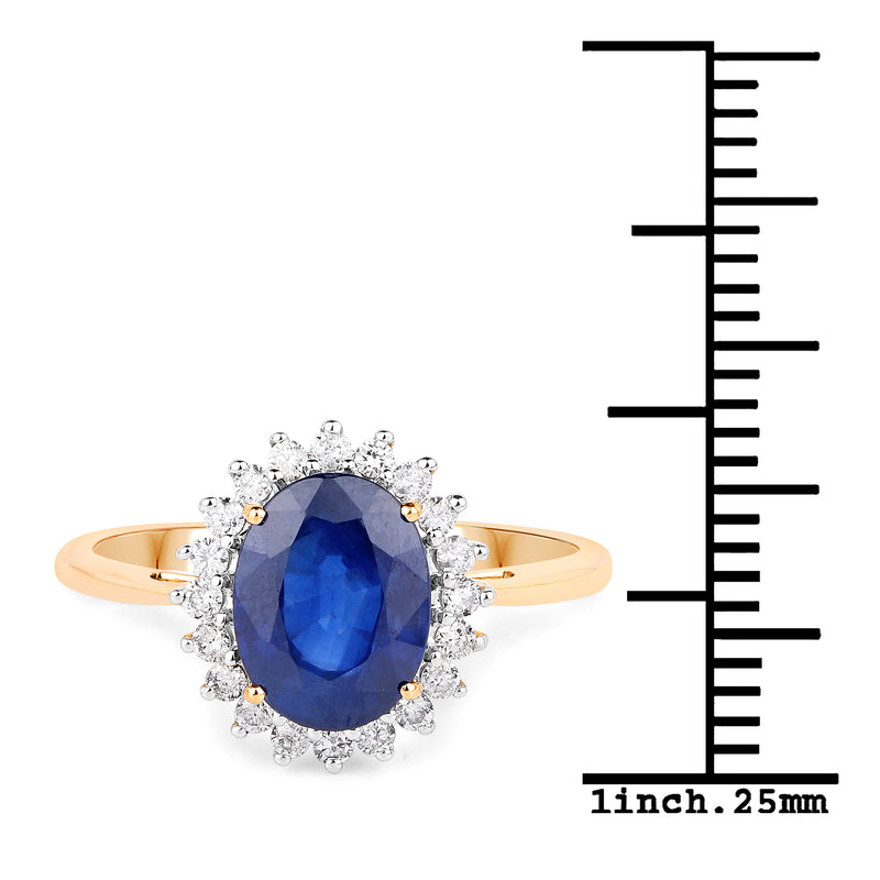 2.45 Carat Genuine Blue Sapphire and White Diamond 14K Yellow Gold Ring