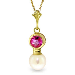 1.23 Carat 14K Solid Yellow Gold Reinvention Pink Topaz Pearl Necklace