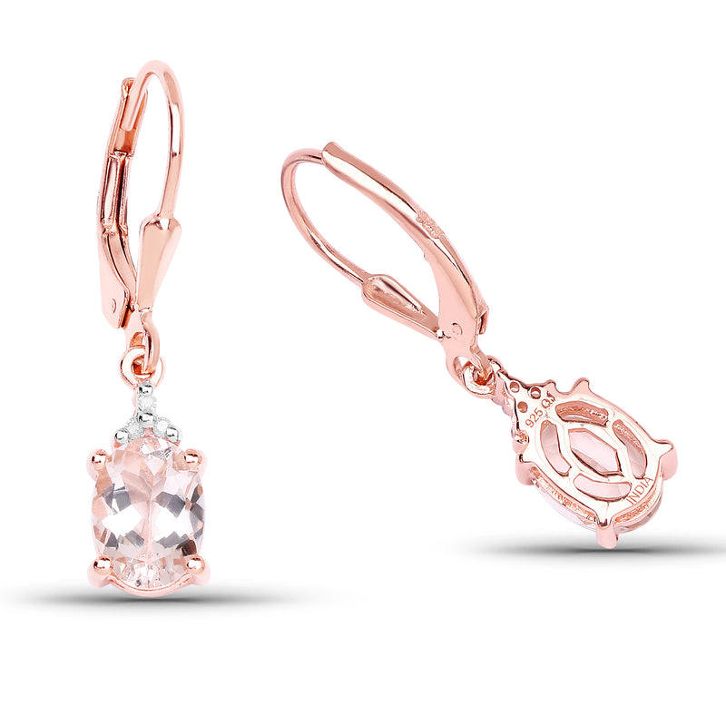 14K Rose Gold Plated 2.23 Carat Genuine Morganite & White Diamond .925 Sterling Silver Earrings