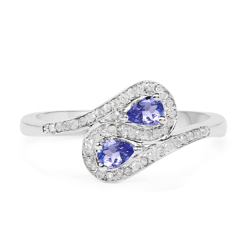 0.42 Carat Genuine Tanzanite and White Diamond .925 Sterling Silver Ring