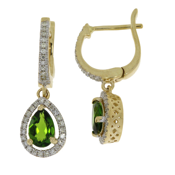 Tourmaline Diamond Dangle Earrings 14KT Yellow Gold