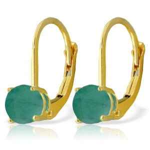 1.2 Carat 14K Solid Yellow Gold Leverback Earrings Emerald