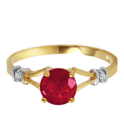1.02 Carat 14K Solid Yellow Gold Ruby Perspiration Ruby Diamond Ring