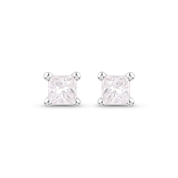 0.12 Carat Genuine White Diamond 14K White Gold Earrings