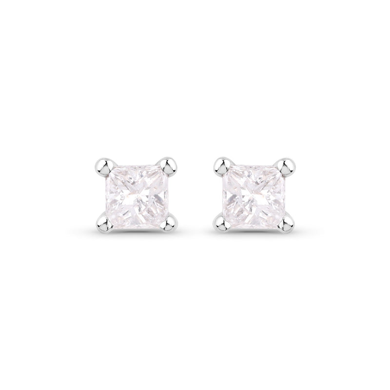 0.12 Carat Genuine White Diamond 14K White Gold Earrings