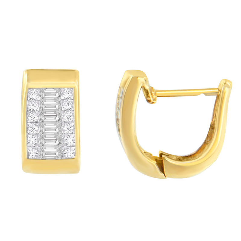 14K Yellow Gold 1ct. TDW Baguette and Princess-cut Diamond Earrings (H-IVS1-VS2)