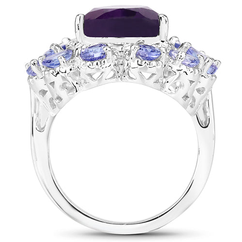 5.82 Carat Genuine Amethyst and Tanzanite .925 Sterling Silver Ring