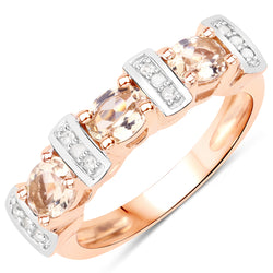 0.87 Carat Genuine Morganite and White Diamond .925 Sterling Silver Ring