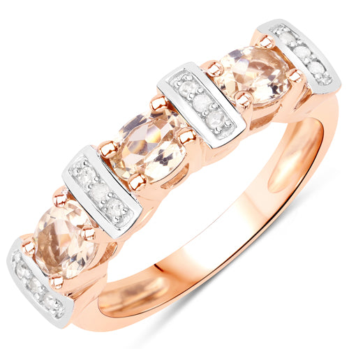 0.87 Carat Genuine Morganite and White Diamond .925 Sterling Silver Ring