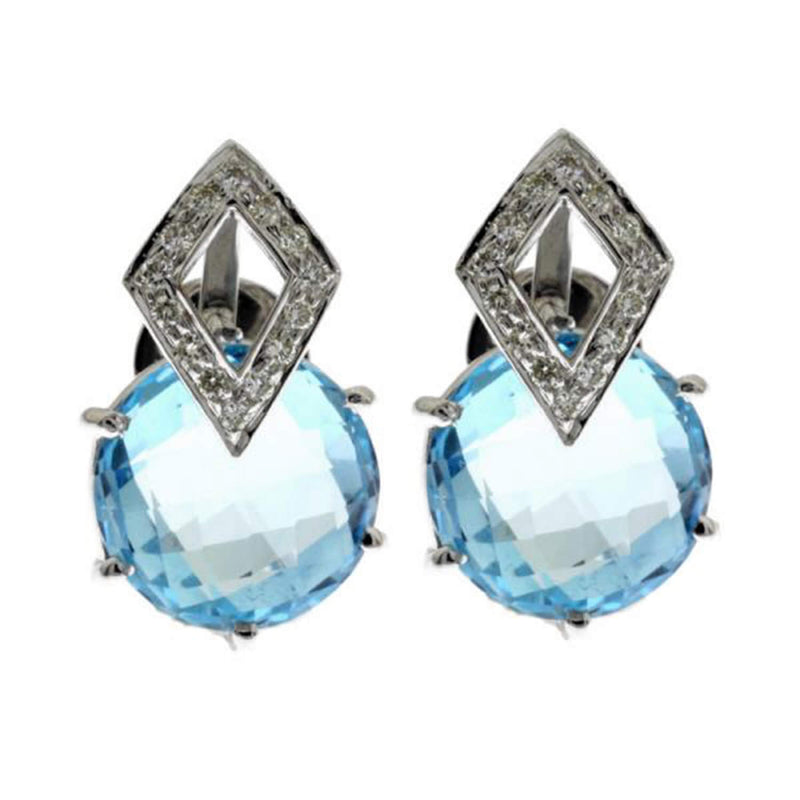 Vintage Look Handmade 18K Gold Topaz Stud Earrings Pave Diamond Jewelry