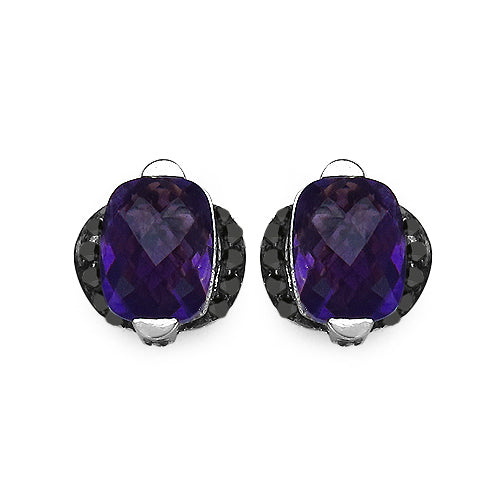 3.14 Carat Genuine Amethyst & Black Diamond .925 Sterling Silver Earrings