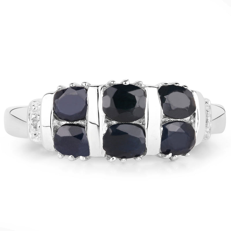 1.33 Carat Genuine Black Sapphire and White Topaz .925 Sterling Silver Ring