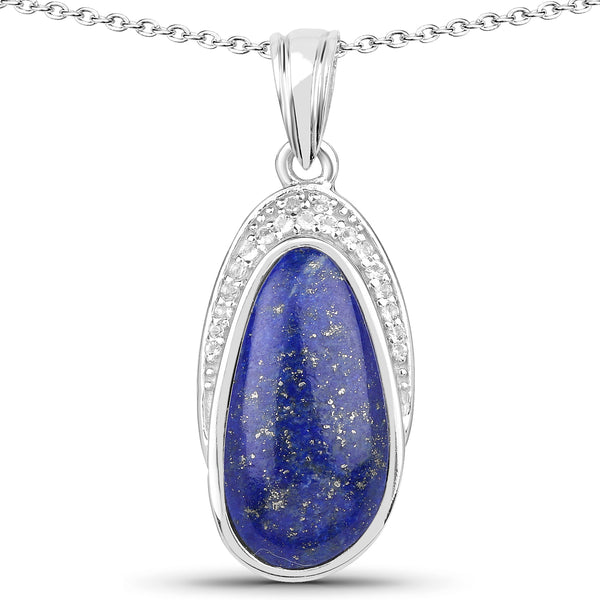 7.58 Carat Genuine Lapis And White Topaz .925 Sterling Silver Pendant