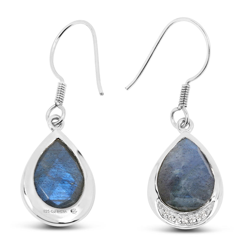 9.13 Carat Genuine Labradorite And White Topaz .925 Sterling Silver Earrings