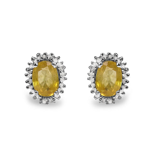 2.22 Carat Genuine Yellow Sapphire & White Diamond .925 Sterling Silver Earrings